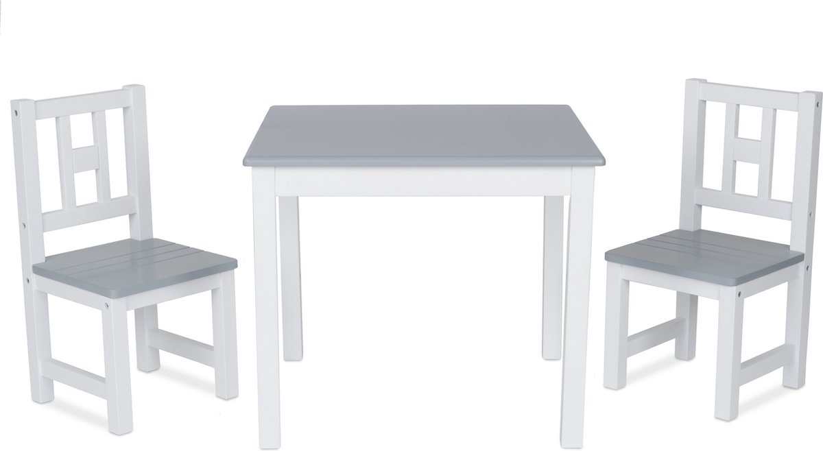 ib style® Luca Kinderzitgroep - Kindertafel - 2 Stoelen - Speeltafel - Wit-Grijs