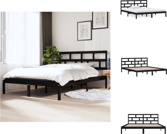 vidaXL Bedframe - Grenenhout - 195.5 x 141 x 100 cm - Zwart - Bed