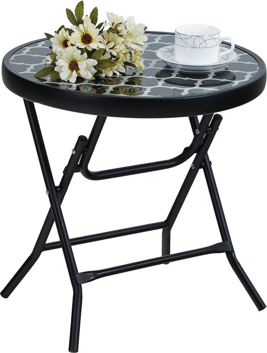 Table d'appoint ronde pliable en Glas et métal, table basse de jardin, petite table de balcon, résistante aux intempéries, facile à Maintenance pour balcon, Jardin, terrasse, salon