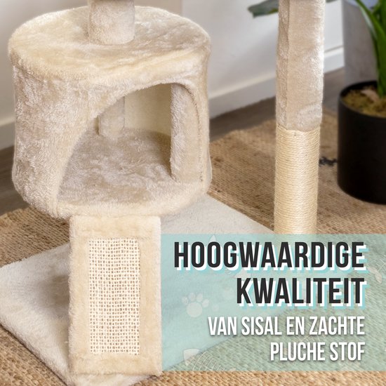Arbre À Chat - Panier Et Jouets Pour Chat - 3 Niveaux - Corde En Sisal - 50 X 35 X 88 Cm - Planche À Gratter - Tapis À Gratter - Maison Pour Chat - Lit Pour Chat - Poteau À Chat - Griffoir - Meuble Pour Chat - Tour À Chat - Jouets - Beige - Petville
