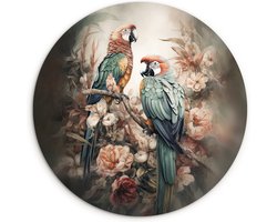 WallCircle - Wandcirkel 30x30 - Papegaaien - Vogels - Natuur - Bloemen - Ronde schilderijen woonkamer - Wandbord rond - Muurdecoratie cirkel - Kamer decoratie binnen - Wanddecoratie muurcirkel - Woonaccessoires