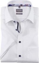 OLYMP Luxor comfort fit overhemd - korte mouw - structuur - wit - Strijkvrij - Boordmaat: 40