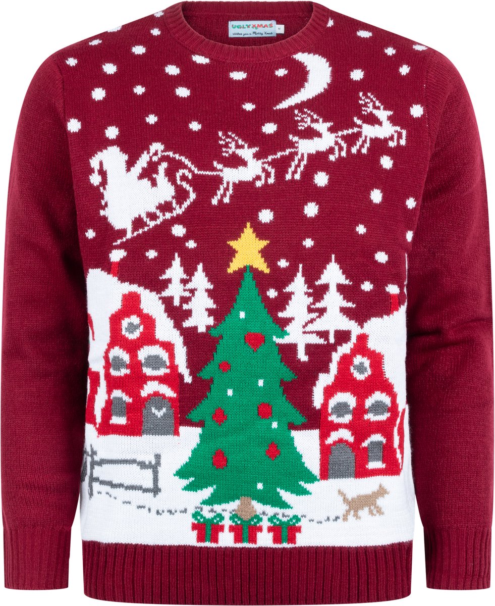 Foute Kersttrui Dames & Heren - Christmas Sweater "Gezellig Kerstlandschap" - Mannen & Vrouwen Maat S