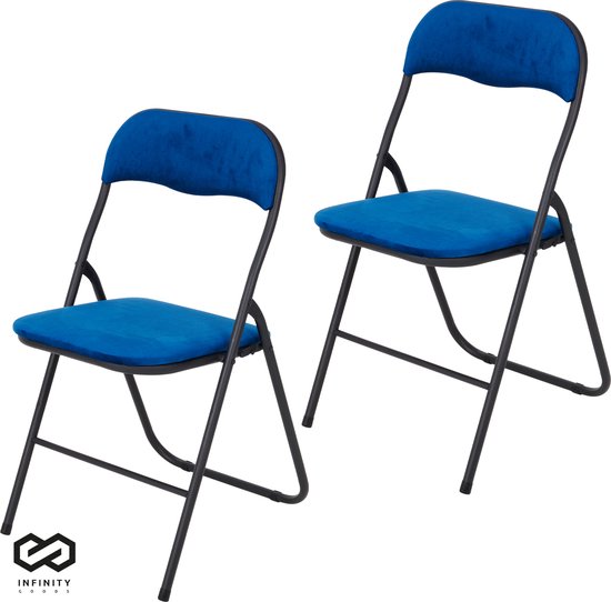Infinity Goods Klapstoelen - Set van 2 - Vouwstoelen - Fluweel - Eettafelstoelen - Opklapbare Stoelen - 43 x 47 x 80 CM - Stoelen - Blauw