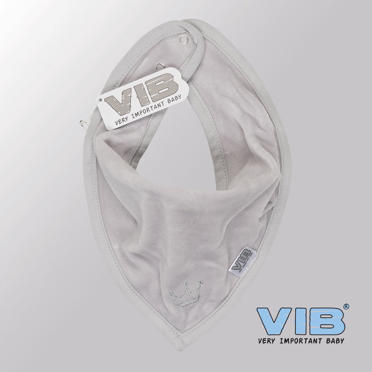 Goedkoopste VIB® - Bandana slab Luxe velours - Kroontje (Grijs) - Babykleertjes - Baby cadeau - zwangerschap aankondiging - geboorte cadeau