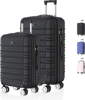 Voyagoux® AVALON - Reiskoffer set S/M - Koffers - 2 stuks - Reiskoffer met wielen - Zwart -TSA Slot