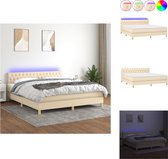 vidaXL Bed - Crème - 203 x 160 x 78/88 cm - Verstelbaar hoofdbord - Kleurrijke LED-verlichting - Pocketvering matras - Huidvriendelijk topmatras - Inclusief montagehandleiding - Bed