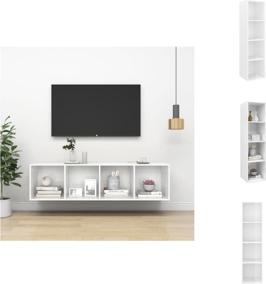 vidaXL Unité murale de télévision - Blanc brillant - Aggloméré - 37 x 37 x 142,5 cm - Assemblage requis - Meuble