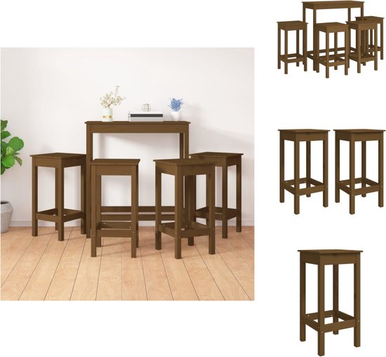 vidaXL Bartafel Grenenhout - 100 x 50 x 110 cm - Honingbruin - Set tafel en stoelen
