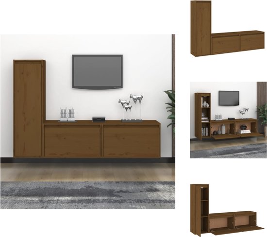 vidaXL TV-meubel Grenenhout - 2 stuks 60x30x35cm - 1 stuk 30x30x100cm - Honingbruin - Montage vereist - Kast