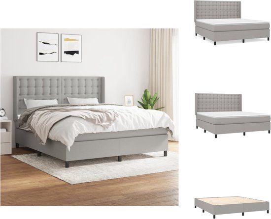 vidaXL Boxspringbed - Comfort - Bed en matras - 160 x 200 cm - Lichtgrijs - Bed