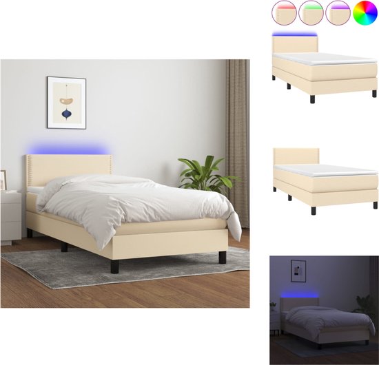vidaXL Boxspring - LED - 193 x 90 x 78/88 cm - crème - stof - Bed