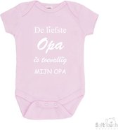 100% katoenen Romper "De liefste opa is toevallig mijn opa" Unisex Katoen Roze/wit Maat 62/68