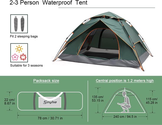 Buiten kamperen 2-3 personen waterdichte tent Dubbellaagse Pop-up tent — afbeelding 4
