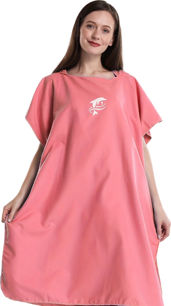 Livano Surf Poncho Voor Volwassenen - Omkleed Handdoek - Dames & Heren - Zacht - Roze