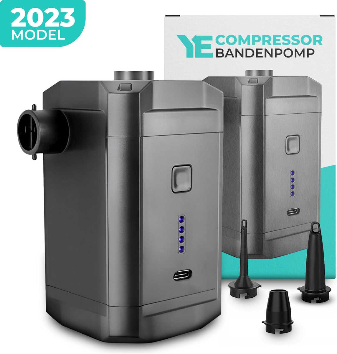 YE - Compressor Bandenpomp - 5000mAH - Elektrische Fietspomp - Luchtcompressor voor Auto, Scooter, Fiets, Bal en Luchtbed - Inclusief opzetstukken - PRO Model