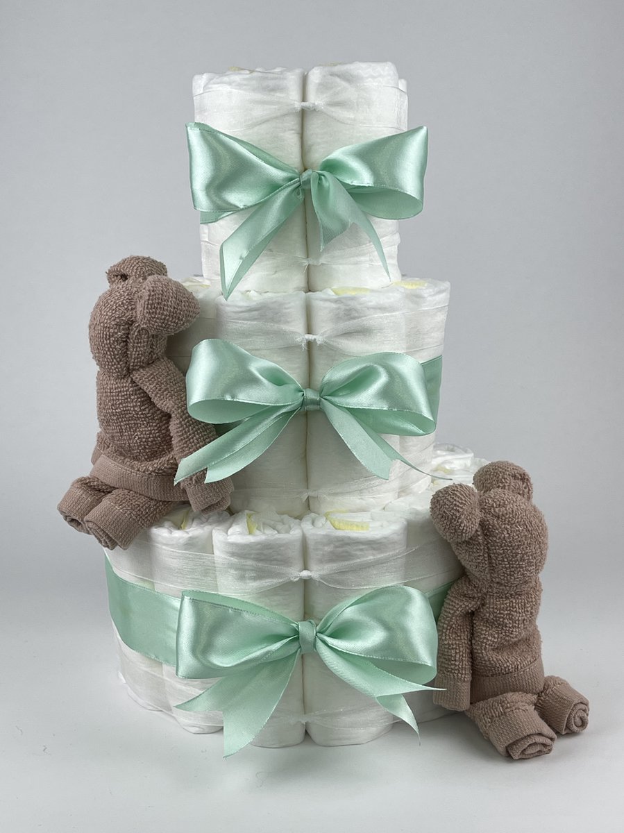 Goedkoopste Chouette-Chouette | Luiertaart Meisje | Kraamcadeau | Geboorte Meisje | Babyshower | Beren Pinkstone - Groen