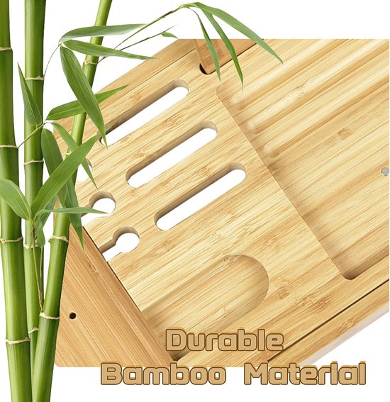 Étagère de bain extensible en bambou avec porte-verre à vin, étagère de bain  en bambou