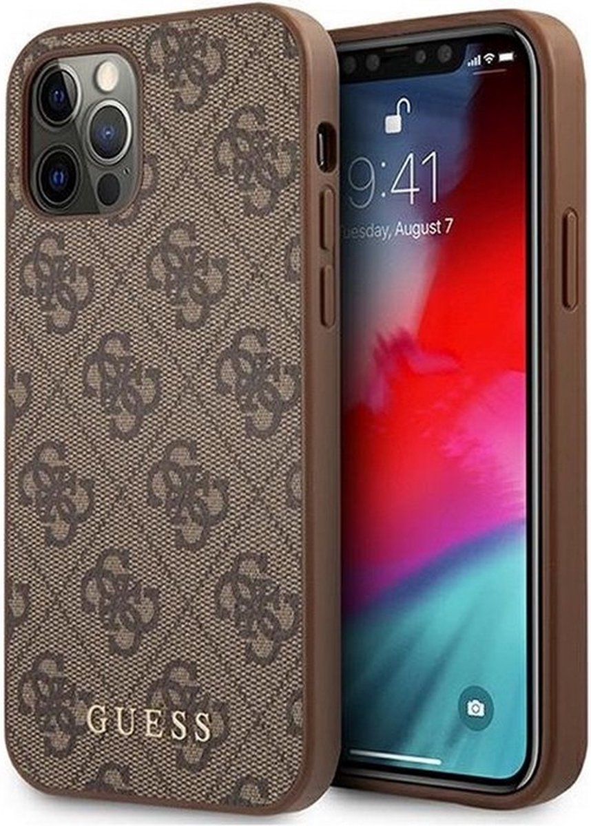 Guess 4G Back Case - Geschikt voor Apple iPhone 12/12 Pro (6.1") - Bruin
