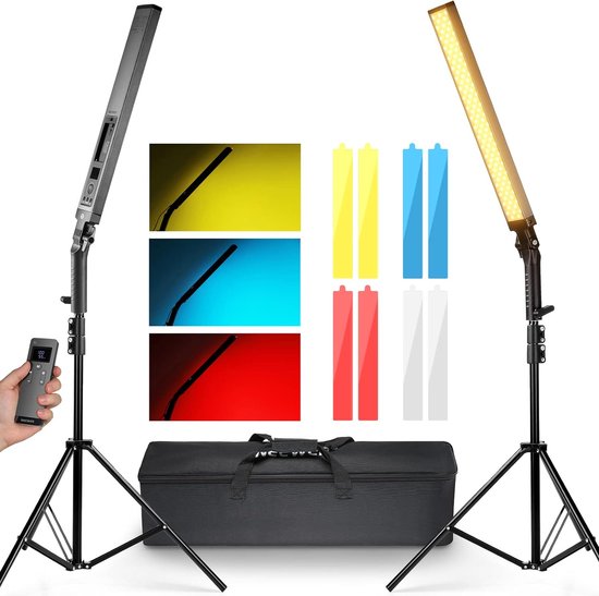 Neewer® - Nieuwe set LED-videolampen en 2.4G-afstandsbediening - 2 Draagbare Verlichtingseenheden met Variabele Helderheid (3200K~5600K) - CRI97 met Houders/Filters/Tas voor Video's, YouTube, Foto's, Gaming - Verbeter uw Belichting met Gemak