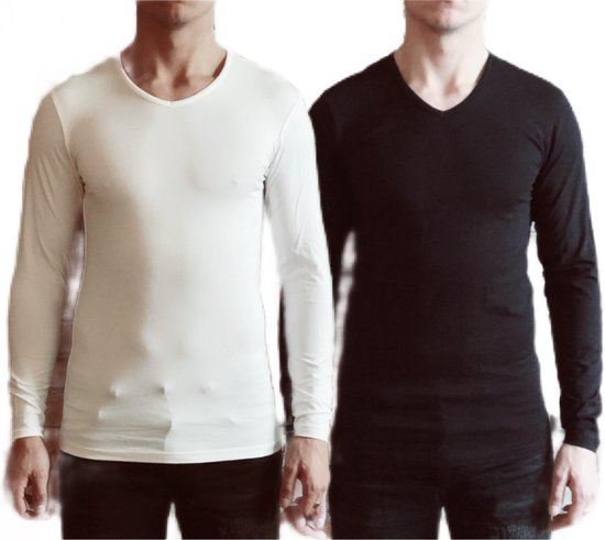 Dice mannen Longsleeve Shirts V-hals zwart/wit maat S
