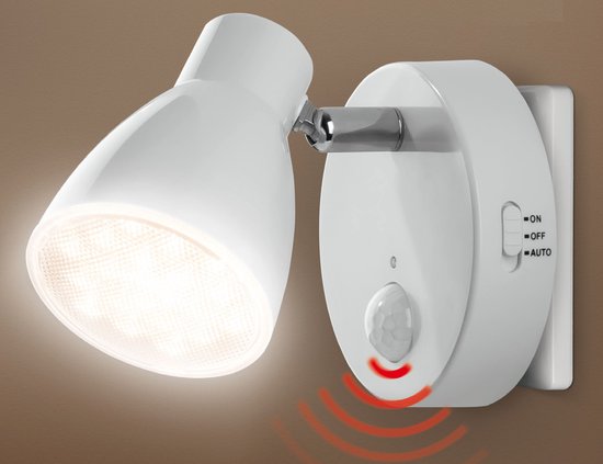 Trango 2635-016 LED-sensor nachtlampje * MILO * met bewegingssensor en automatische functie in wit veiligheidslicht Direct 230V, socketlamp, wandlamp, oriëntatielicht, nachtlamp, socket light