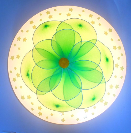 Funnylight plafonniere met prachtige 3D organza bloem en glow in the dark sterren