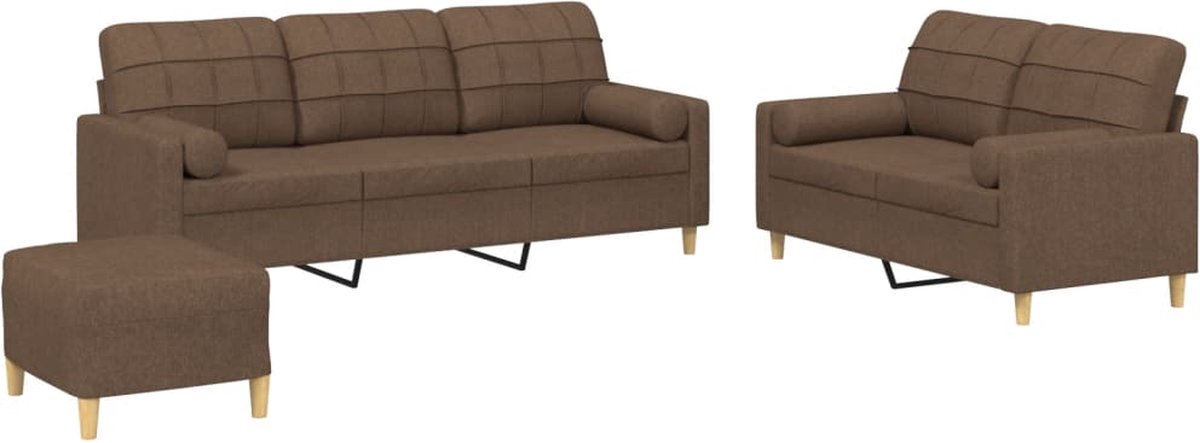 vidaXL - 3-delige - Loungeset - met - kussens - stof - bruin