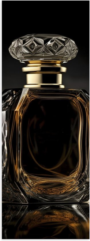 Poster Glanzend – Parfum - Flesje- Vloeistof - Zilver - 20x60 cm Foto op Posterpapier met Glanzende Afwerking