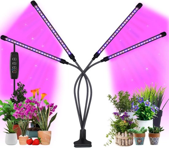 Foto: Equivera groeilamp met 4 koppen led paars licht kweeklamp plantenlamp