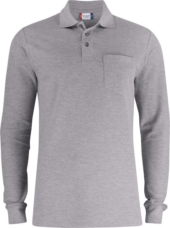 Clique Herenpoloshirt met knopen, borstzak en lange mouwen Grijs - XL