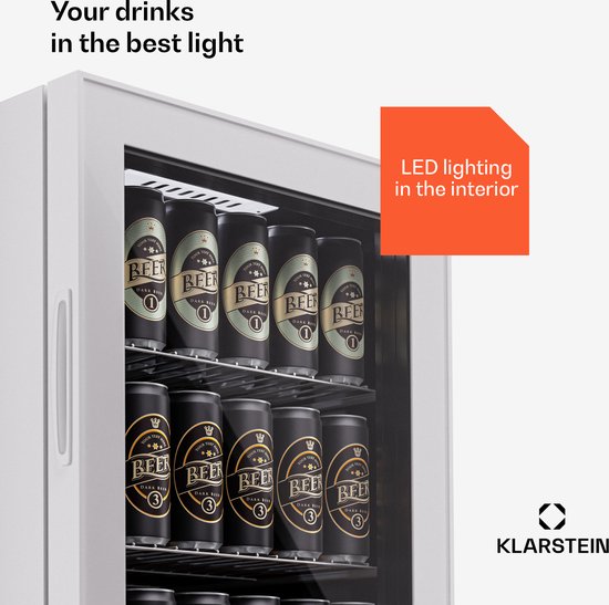 Klarstein koelkast met glazen deur, stille roestvrijstaal koelkast, indoor/outdoor drankenkoelkast, smalle wijnkoelkast voor dranken, 74L koelkast met uitneembare schappen, 3-18°C van Klarstein — afbeelding 4