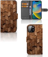 Book Style Case Geschikt voor iPhone 14 Wooden Cubes
