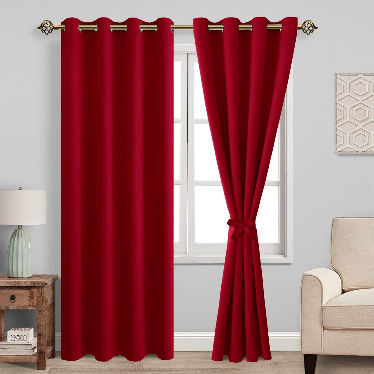 Verduisterende gordijnen, inslagringen, voor slaapkamer, woonkamer, rood, 2 stuks, 175 x 140 cm (H x B)