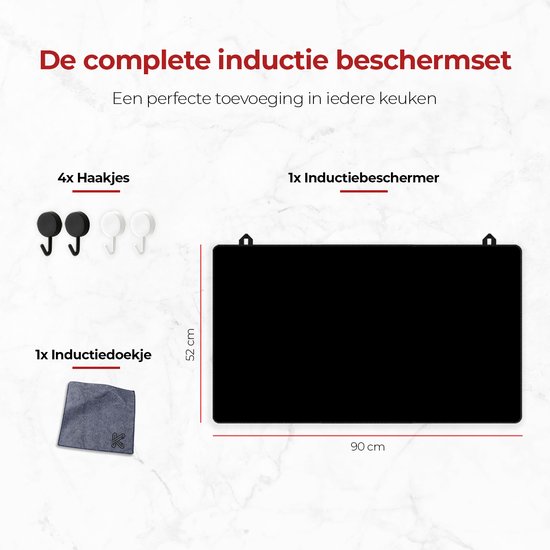 KitchyMist Inductie Beschermer 90x52 cm - Zwart Effen - Kookplaat Beschermer - Afdekplaat voor Kookplaat - Inductie Mat - Spatscherm Achterwand Keuken
