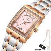 WWOOR - Horloge Dames - Cadeau voor Vrouw - 34 mm - Zilver Rosé Roze