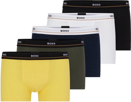 HUGO BOSS Essential trunks (5-pack) - heren boxers kort - zwart - geel - blauw - groen - wit - Maat: XL