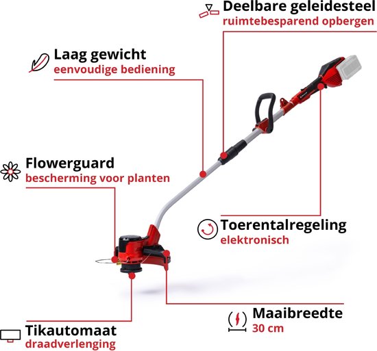 Einhell Accu Grastrimmer GE-CT 36/30 Li E-Solo - Power X-Change - 36 V/Li-Ion - Maaidiameter: 30 cm - Elektrische toerentalregeling - Draagriem - Excl. accu en lader van Merkloos	 — afbeelding 2