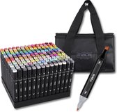 Maca Twinmarkers 168 Stuks - Stiften - Alcohol Markers - Volwassenen en Kinderen - incl. Houder - Markeerstiften - Dual Tip Markers - Met Opbergtas