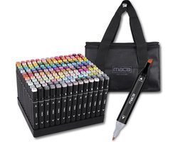 Maca Twinmarkers 168 Stuks - Stiften - Alcohol Markers - Volwassenen en Kinderen - incl. Houder - Markeerstiften - Dual Tip Markers - Met Opbergtas