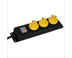 Stekkerdoos zw/gl - 3-voudig - IP44 - 1,5m snoer - met schakelaar