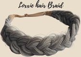 Loxxie® haarband met vlecht haar extensions braid verstelbaar universele pasvorm grijs bruin mix