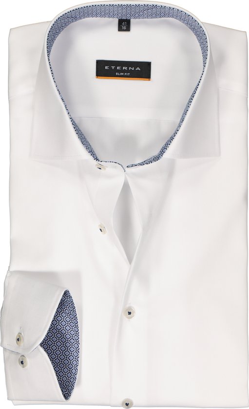 ETERNA slim fit overhemd - popeline - wit (contrast) - Strijkvrij - Boordmaat: 42