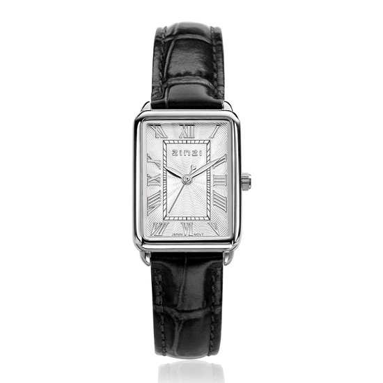 Montre ZINZI Elegance cadran blanc et boîtier rectangulaire bracelet cuir noir 28mm extra fin ZIW1906Z