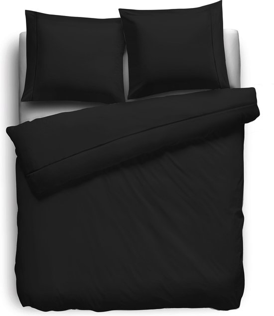 Eleganzzz Dekbedovertrek Percal Katoen Uni - Met Bies - Black - Dekbedovertrek 260x200/220cm - Dekbedovertrekken - Lits Jumeaux