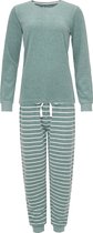 By Louise Dames Pyjama Set Lang Badstof Groen Effen - Maat XXL