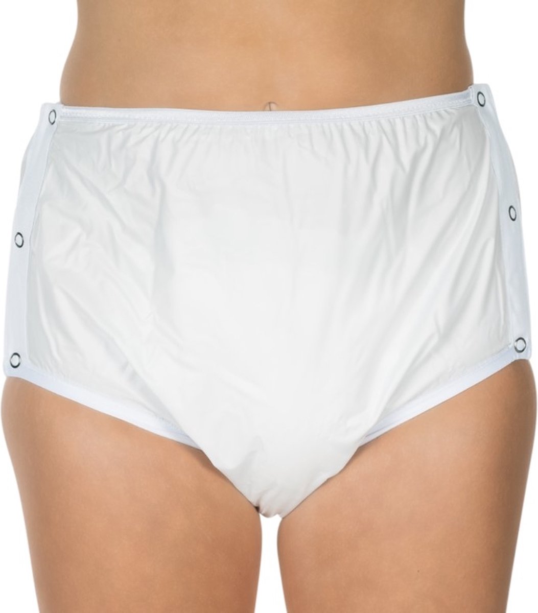 Goedkoopste Suprima 1222 Incontinentiebroekje slip, PVC/PES, UNISEX, met drukknopen, wit (48) (heupomtrek 114 cm