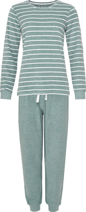 By Louise Set pyjama femme long en tissu éponge rayé vert - Taille XXL