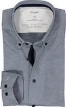 OLYMP 24/7 modern fit overhemd - tricot - donkerblauw met wit mini dessin - Strijkvriendelijk - Boordmaat: 44