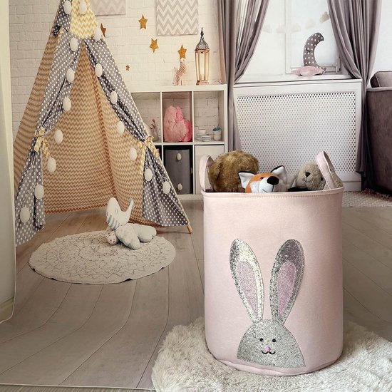 Speelgoedmand Glitter - roze - ruches - opbergmand - commodemandje – by Jaeleigh Do
